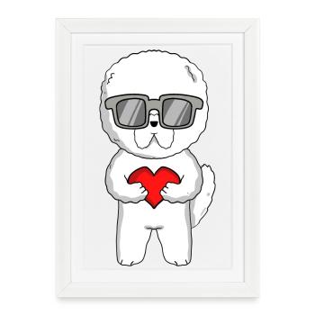 Bichon Frise avec lunettes de soleil et cœur - Affiche encadrée (27 × 37 cm) - blanc - Devant