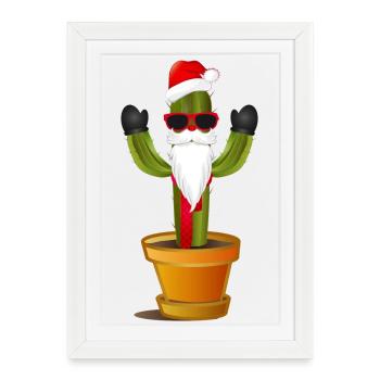 drôle de cactus Père Noël pour Noël - Affiche encadrée (27 × 37 cm) - blanc - Devant