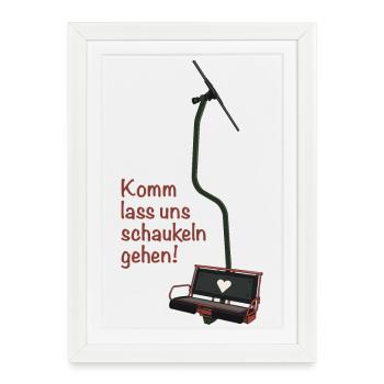 Télésiège double « Allez, on va se balancer ! » - Affiche encadrée (27 × 37 cm) - blanc - Devant