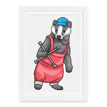 Badger Car Mechanic Cross Wrench Car Repair Shop - Framed poster (27 × 37 cm) - white - Front