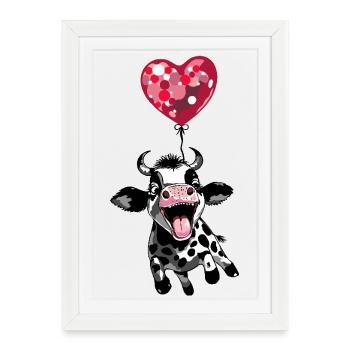 Veau sauteur avec ballon cœur - vache veau - Affiche encadrée (27 × 37 cm) - blanc - Devant