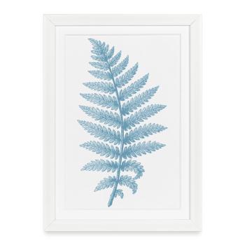 Feuille de fougère Artistic Bleue - Affiche encadrée (27 × 37 cm) - blanc - Devant