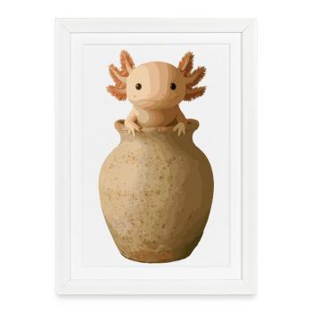 Axolotl Art – Réaliste dans une cruche en argile - Affiche encadrée (27 × 37 cm) - blanc - Devant