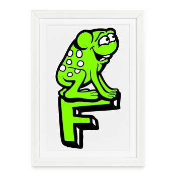 Lettre F Grenouille Crapaud Nom ABC Learning School - Affiche encadrée (27 × 37 cm) - blanc - Devant