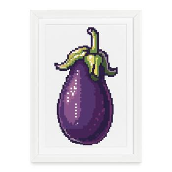 Illustration d’aubergine Pixel rétro - Affiche encadrée (27 × 37 cm) - blanc - Devant