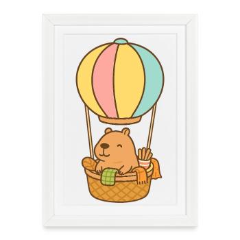Capybara en montgolfière – doux et détendu 🎈 - Affiche encadrée (27 × 37 cm) - blanc - Devant