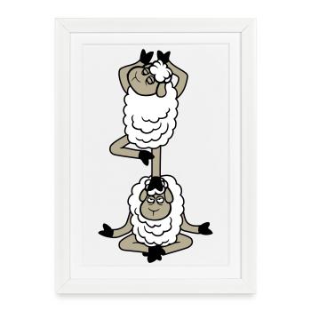 Sheep Tired Sleepy Yoga Stacked Balance Medita - Framed poster (27 × 37 cm) - white - Front