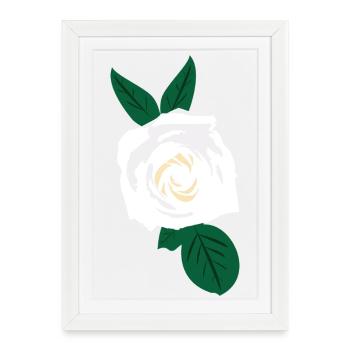 Rose blanche à feuilles vertes - Affiche encadrée (27 × 37 cm) - blanc - Devant