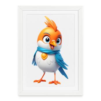 Oiseau coloré avec écharpe – Dessin de dessins animés - Affiche encadrée (27 × 37 cm) - blanc - Devant