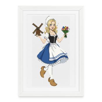 Holland Girl Tulips and Windmill - Framed poster (27 × 37 cm) - white - Front
