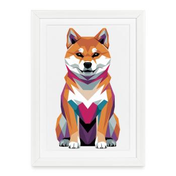 Colorful Geometric Shiba Inu Dog - Framed poster (27 × 37 cm) - white - Front