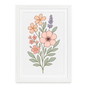 Bouquet aquarelle fleurs pastel - Affiche encadrée (27 × 37 cm) - blanc - Devant