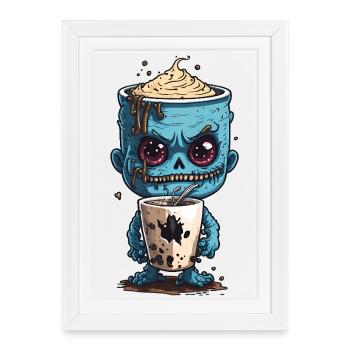 Monstre du café - Zombie caféine - Râle du matin - Affiche encadrée (27 × 37 cm) - blanc - Devant