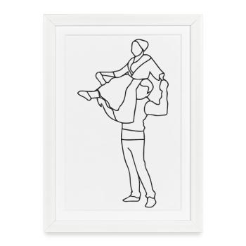 Couple Folk Dancers Black Line T-Shirt... - Framed poster (27 × 37 cm) - white - Front