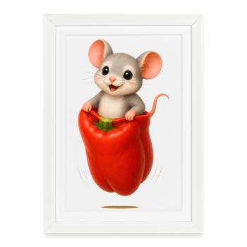 Course joyeuse de sacs de souris avec motif de paprika - Affiche encadrée (27 × 37 cm) - blanc - Devant