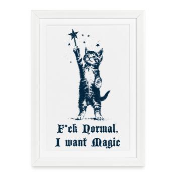 de normal je veux de la magie - chaton avec baguette - Affiche encadrée (27 × 37 cm) - blanc - Devant