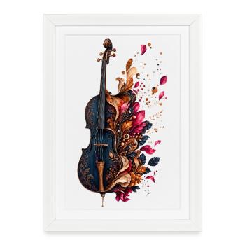 Violon floral baroque - Affiche encadrée (27 × 37 cm) - blanc - Devant