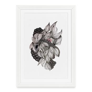 Schwarzweiß Blütenspirale - Gerahmtes Poster (27 × 37 cm) - Weiß - Vorne