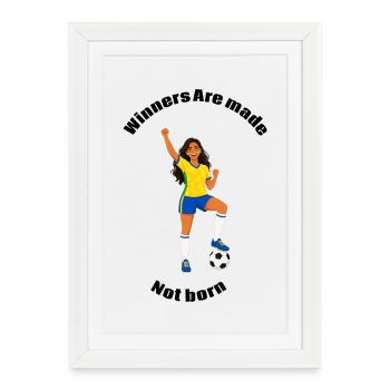 Footballeuse joyeuse en maillot jaune - Affiche encadrée (27 × 37 cm) - blanc - Devant