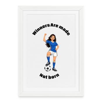 Girl Football in Action Victory - Framed poster (27 × 37 cm) - white - Front