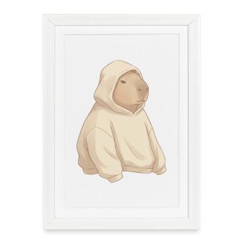 Sweat à capuche chameau : style urbain cosy - Affiche encadrée (27 × 37 cm) - blanc - Devant