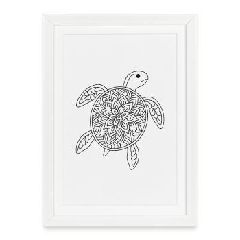 Page coloriage mandala de la tortue - Affiche encadrée (27 × 37 cm) - blanc - Devant
