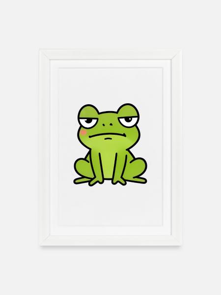 Dessin animé de la grenouille verte endormie - Affiche encadrée (27 × 37 cm) - blanc