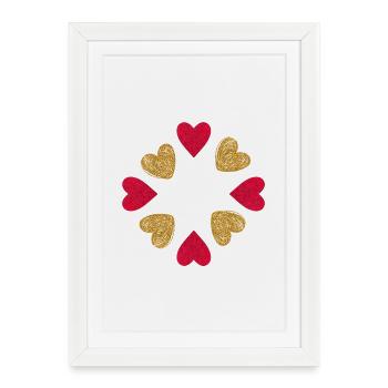 Circle of Hearts Glitter Red Gold - Framed poster (27 × 37 cm) - white - Front