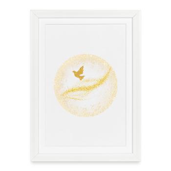 Cercle doré de paillettes avec oiseau - Affiche encadrée (27 × 37 cm) - blanc - Devant