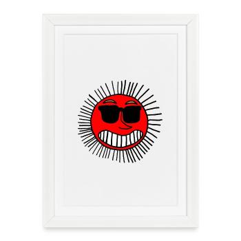 Smiling Sun with Glasses - Framed poster (27 × 37 cm) - white - Front