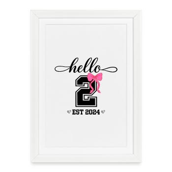 Bonjour 2 Est 2024 Pink Bow Design - Affiche encadrée (27 × 37 cm) - blanc - Devant