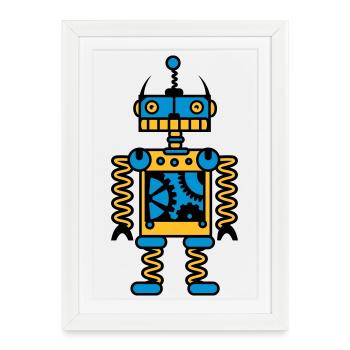 Un robot avec des engrenages - Affiche encadrée (27 × 37 cm) - blanc - Devant