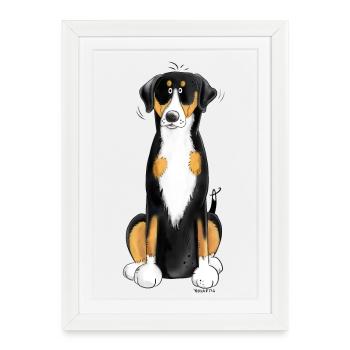 Funny Entlebucher Sennenhund I Comic dog motif - Framed poster (27 × 37 cm) - white - Front