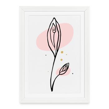 Art au trait abstrait rose - Affiche encadrée (27 × 37 cm) - blanc - Devant