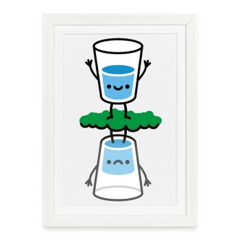 Le verre est à moitié plein, à moitié vide, optimiste drôle - Affiche encadrée (27 × 37 cm) - blanc - Devant