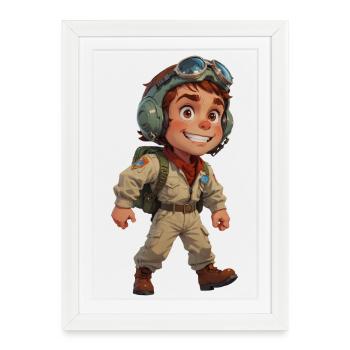 Cute Cartoon Fighter Pilot - Framed poster (27 × 37 cm) - white - Front