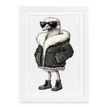 Autruche Hiver Frais - Affiche encadrée (27 × 37 cm) - blanc - Devant