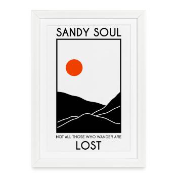 Déserts de sable / dunes de sable avec un soleil rouge - Affiche encadrée (27 × 37 cm) - blanc - Devant