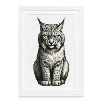 Crayon Silhouette Lynx - Affiche encadrée (27 × 37 cm) - blanc - Devant