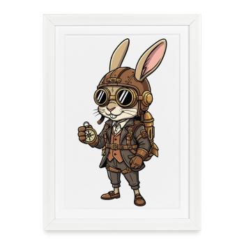 Lapin Explorateur Steampunk Boussole Rétro - Affiche encadrée (27 × 37 cm) - blanc - Devant