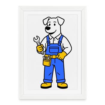 Plombier chien - Affiche encadrée (27 × 37 cm) - blanc - Devant
