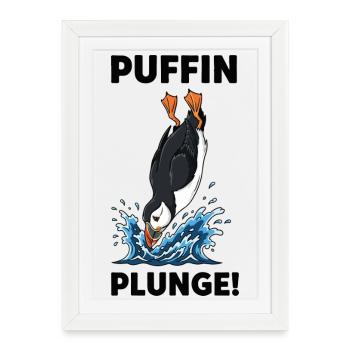 Macareux Moine Plongeon Mer Plunge Puffin - Affiche encadrée (27 × 37 cm) - blanc - Devant