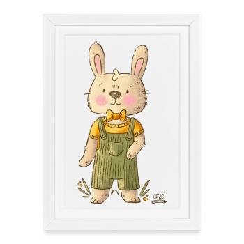Lapin en salopette avec nœud papillon - Affiche encadrée (27 × 37 cm) - blanc - Devant