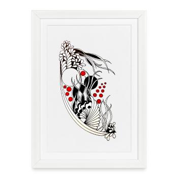 Accents ondulés de feuilles noires et blanches - Affiche encadrée (27 × 37 cm) - blanc - Devant