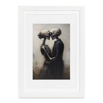 Couple squelette dans le brouillard - Affiche encadrée (27 × 37 cm) - blanc - Devant