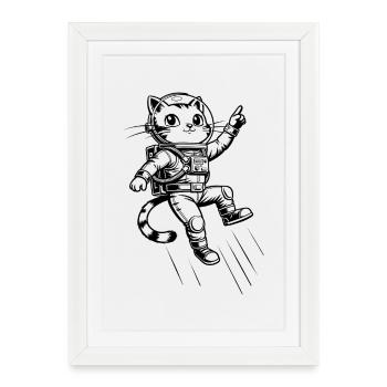 Katze Astronaut - Gerahmtes Poster (27 × 37 cm) - Weiß - Vorne