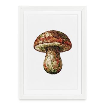 Champignon en aspect brodé (imprimé) - Affiche encadrée (27 × 37 cm) - blanc - Devant