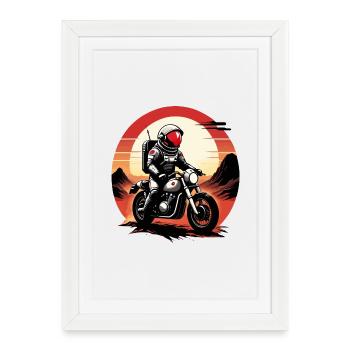 Astronaute faisant la course sur Mars à moto - Affiche encadrée (27 × 37 cm) - blanc - Devant