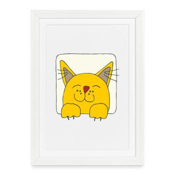 Chat au visage heureux - Affiche encadrée (27 × 37 cm) - blanc - Devant