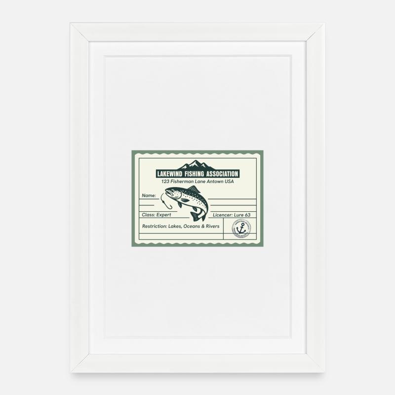 Permis de pêche – Lakewind Association - Affiche encadrée (27 × 37 cm) - blanc